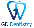 An image of a logo with the letters  CD  in white on a blue background, followed by the word  dentistry  in smaller font below.